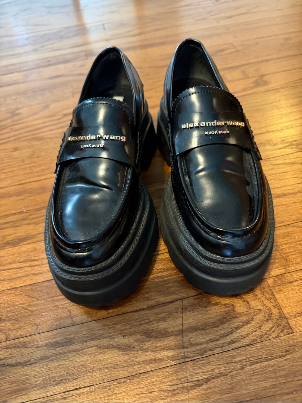 Alexander Wang Black Patent Leather Platform Penny Loafers - Picture 3 of 8